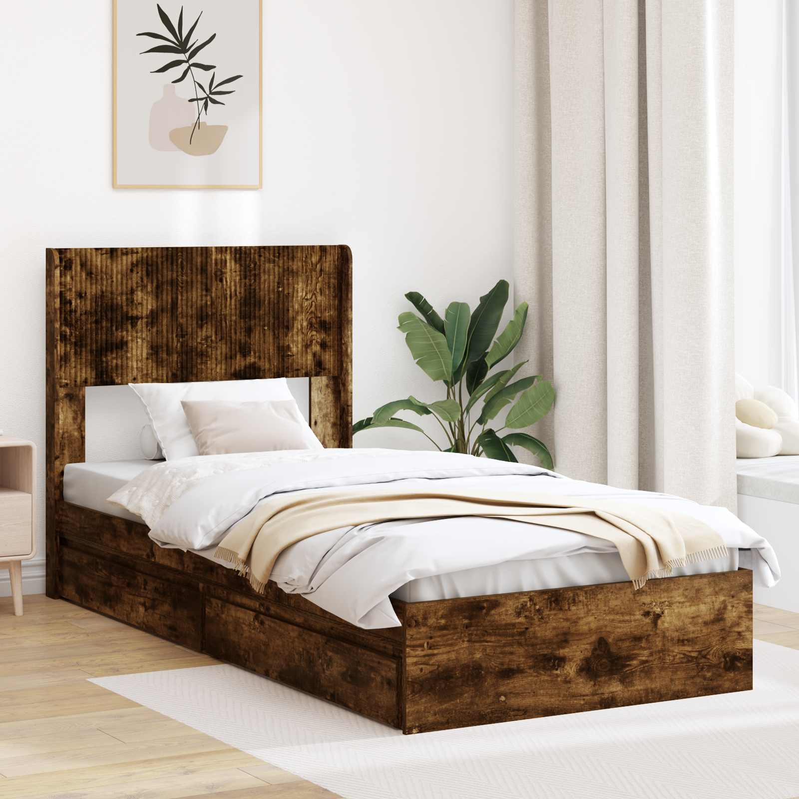 Bettgestell mit Stauraum und Kopfteil 3 pcs Holzwerkstoff