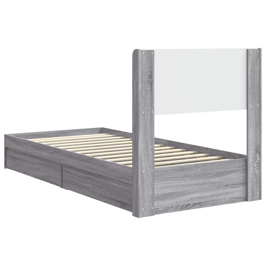 Bettgestell mit Stauraum und Kopfteil Grau Sonoma 90 x 190 cm
