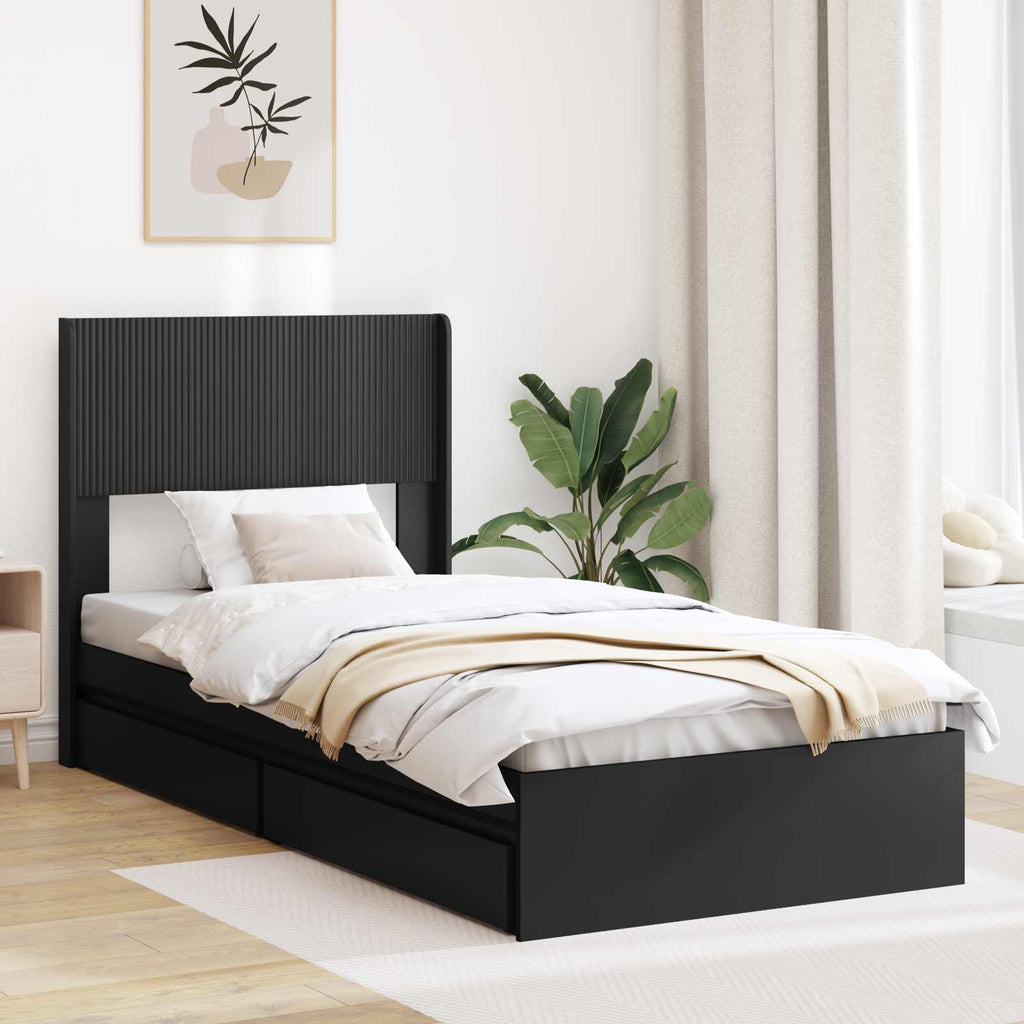 Bettgestell mit Stauraum und Kopfteil Schwarz 75 x 190 cm