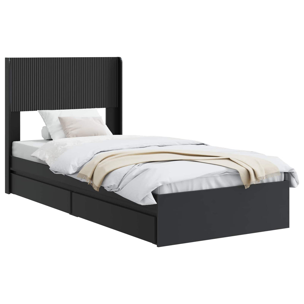 Bettgestell mit Stauraum und Kopfteil Schwarz 75 x 190 cm