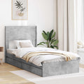 Bettgestell mit Stauraum und Kopfteil Betongrau 75 x 190 cm