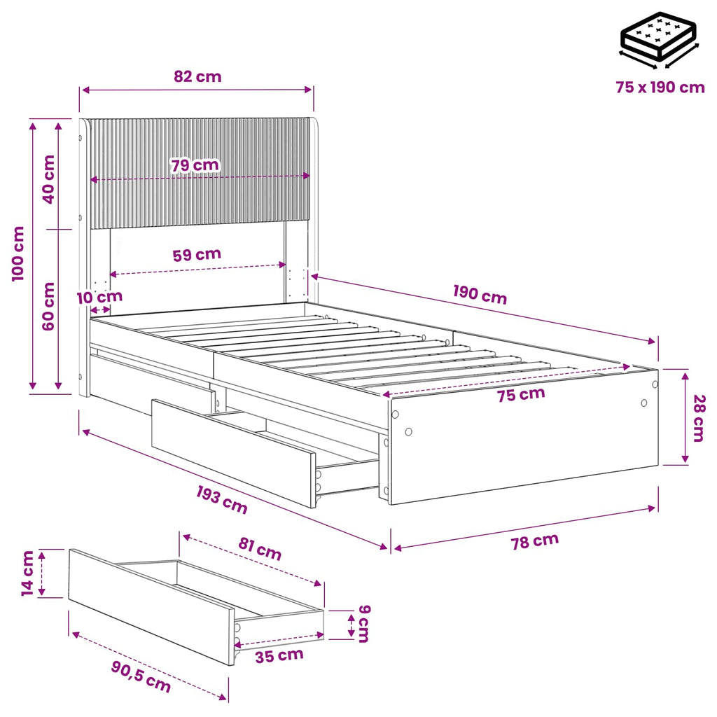 Bettgestell mit Stauraum und Kopfteil Geräucherte Eiche