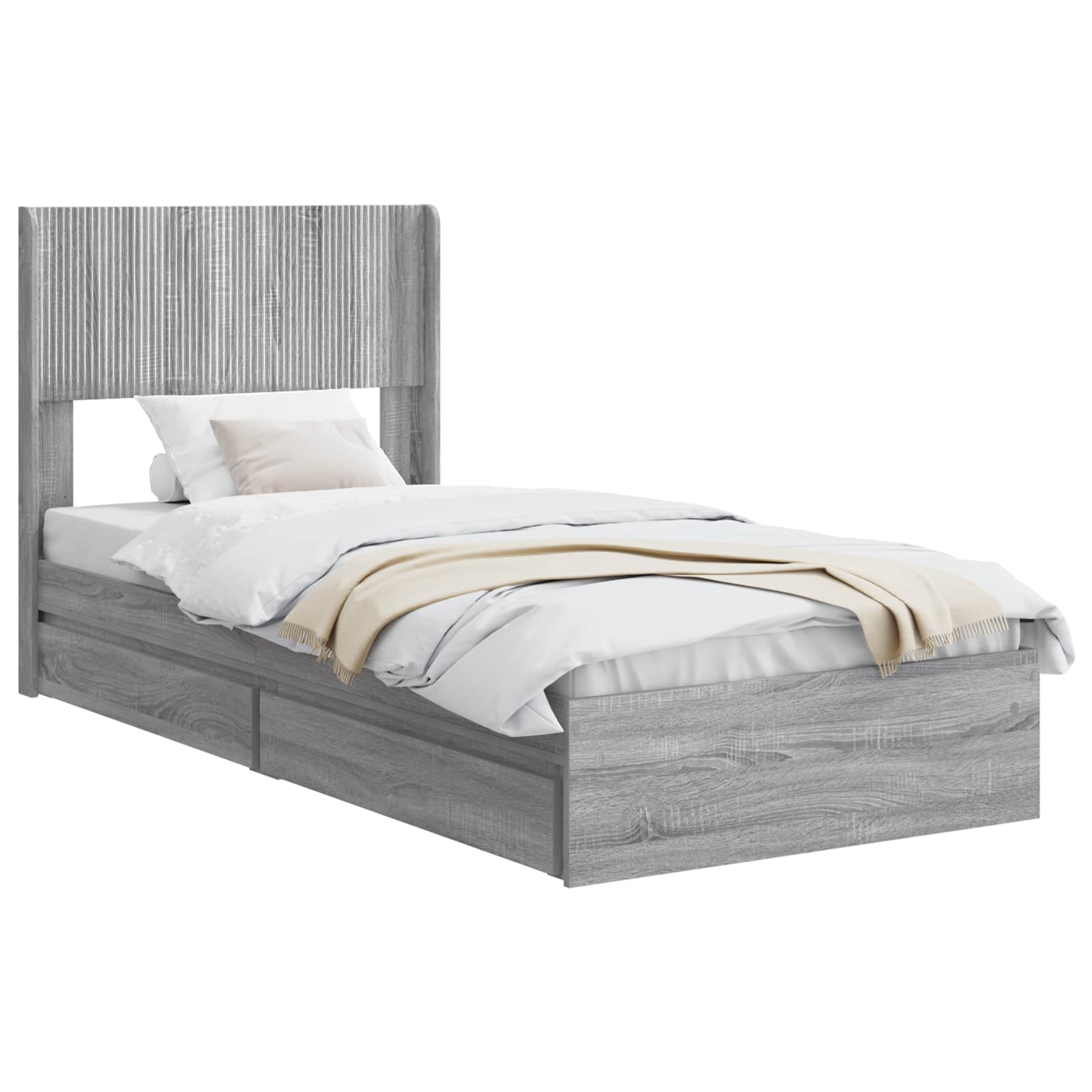 Bettgestell mit Stauraum und Kopfteil Grau Sonoma 75 x 190 cm