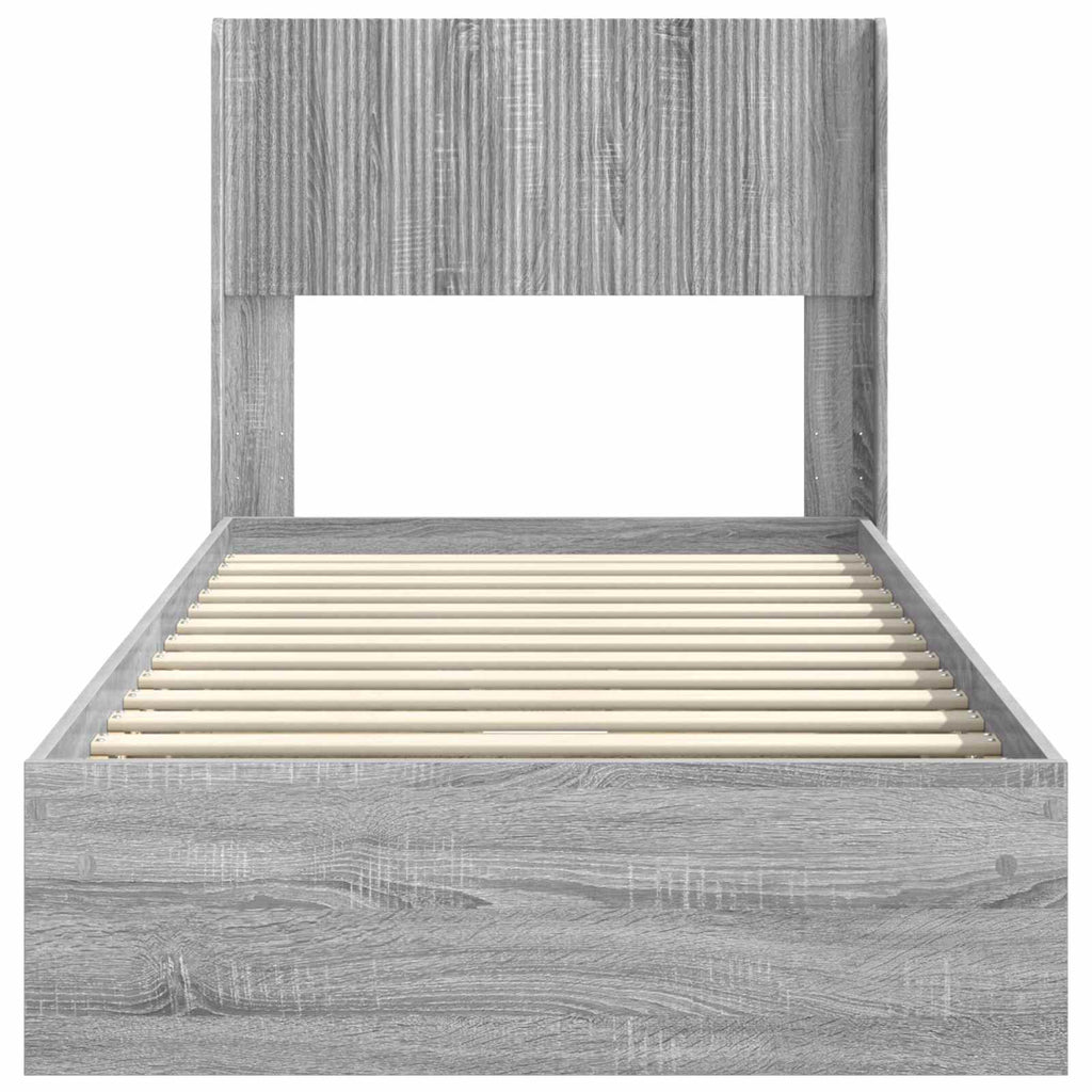 Bettgestell mit Stauraum und Kopfteil Grau Sonoma 75 x 190 cm