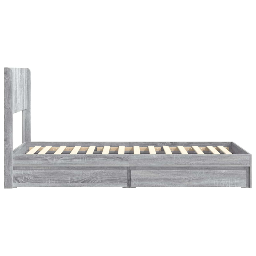 Bettgestell mit Stauraum und Kopfteil Grau Sonoma 75 x 190 cm