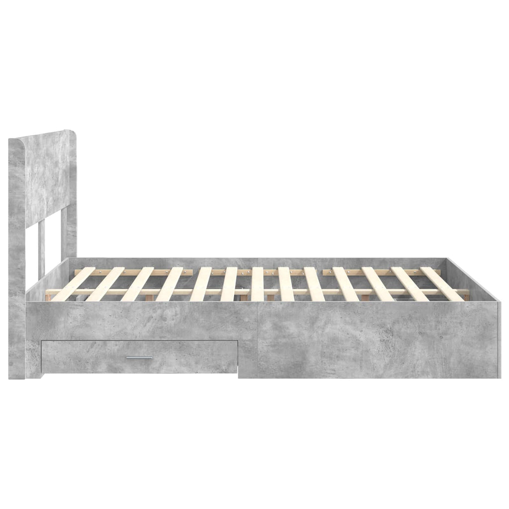 Bettgestell mit Stauraum und Kopfteil Betongrau 140 x 200 cm