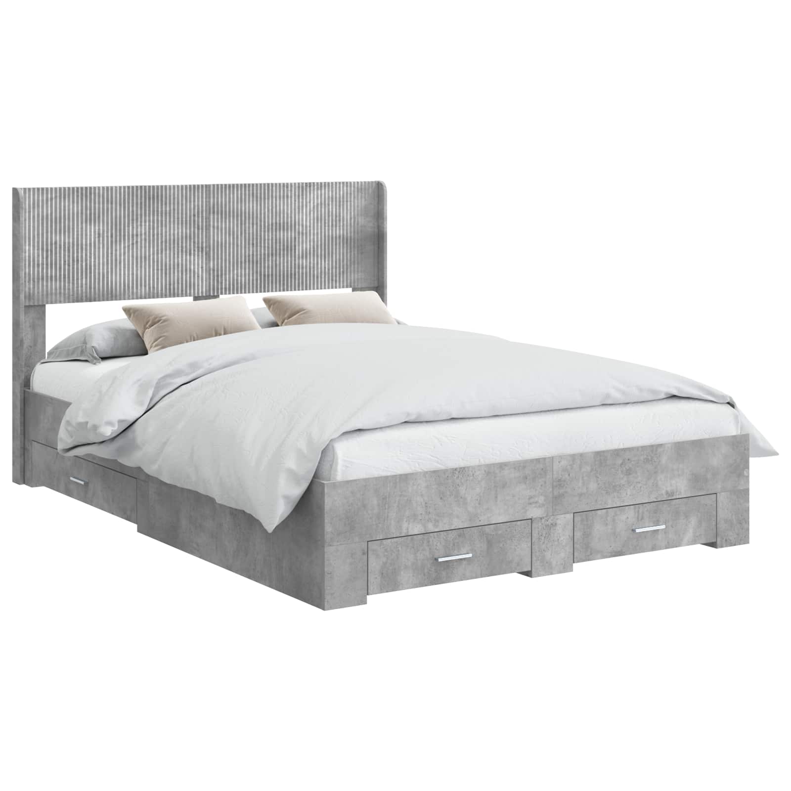 Bettgestell mit Stauraum und Kopfteil Betongrau 140 x 190 cm