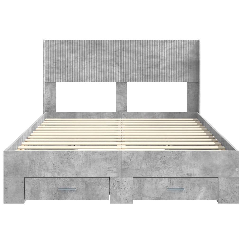 Bettgestell mit Stauraum und Kopfteil Betongrau 140 x 190 cm
