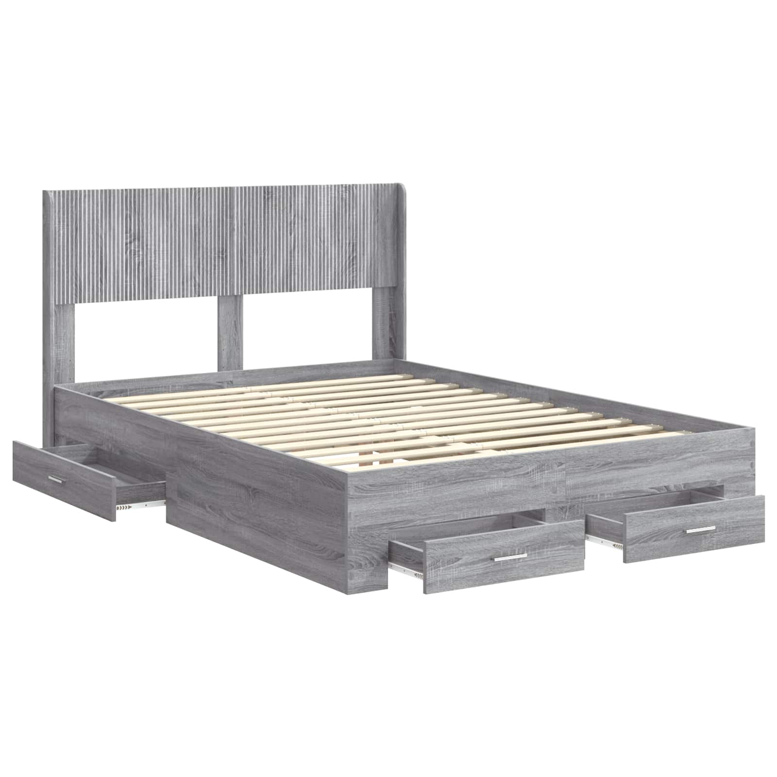 Bettgestell mit Stauraum und Kopfteil Grau Sonoma 140 x 190 cm