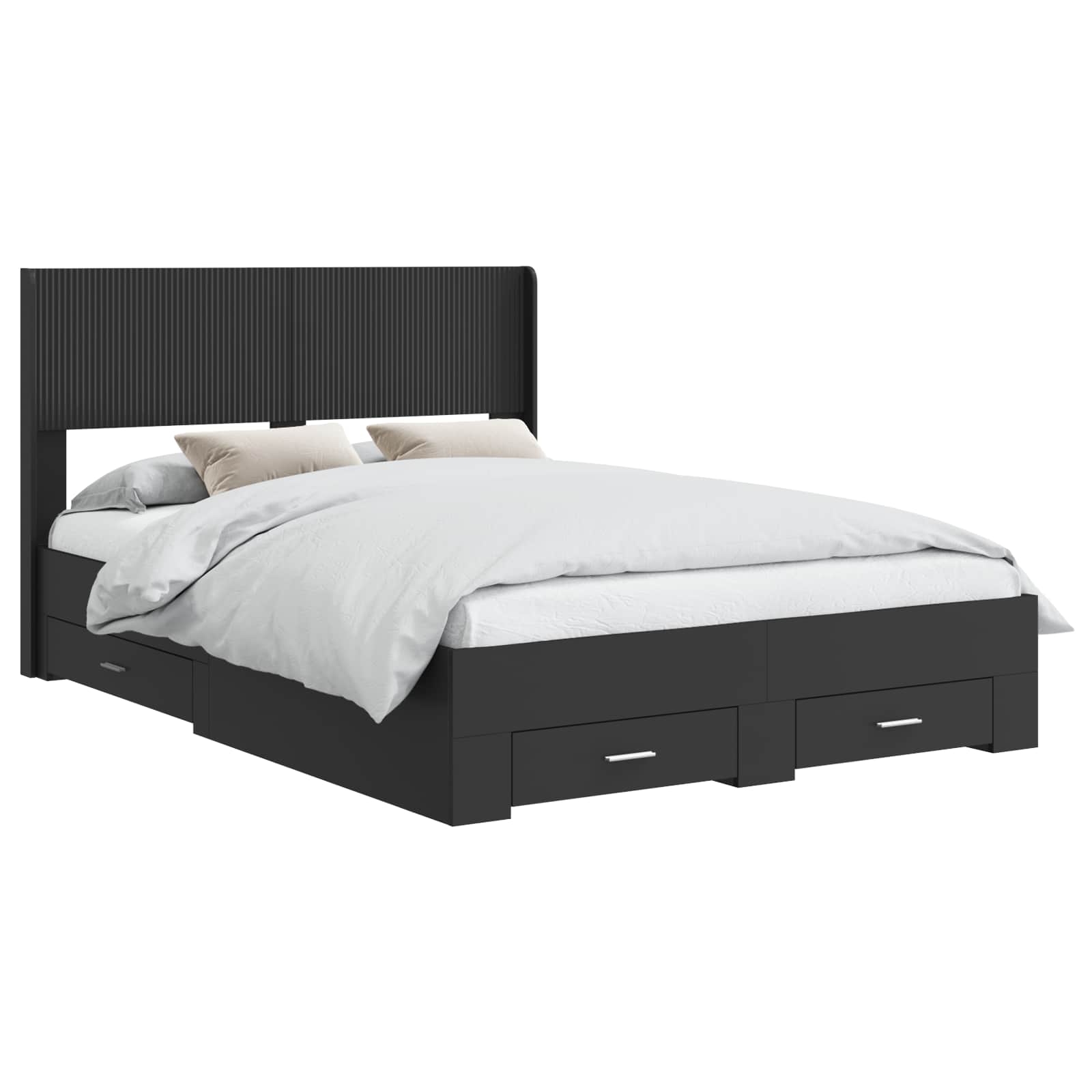 Bettgestell mit Stauraum und Kopfteil Schwarz 135 x 190 cm