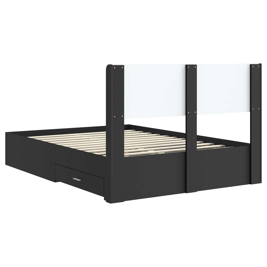 Bettgestell mit Stauraum und Kopfteil Schwarz 135 x 190 cm
