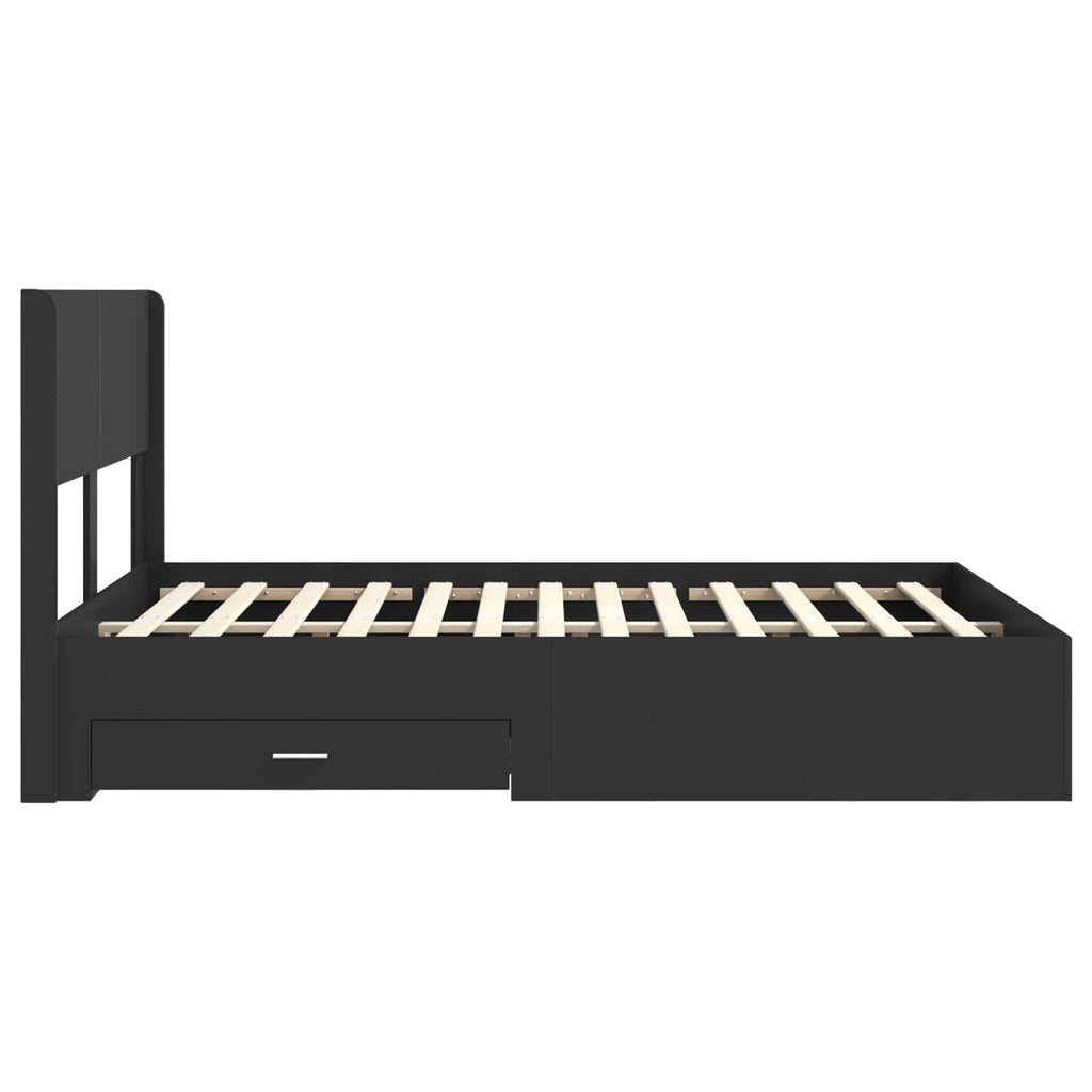Bettgestell mit Stauraum und Kopfteil Schwarz 135 x 190 cm