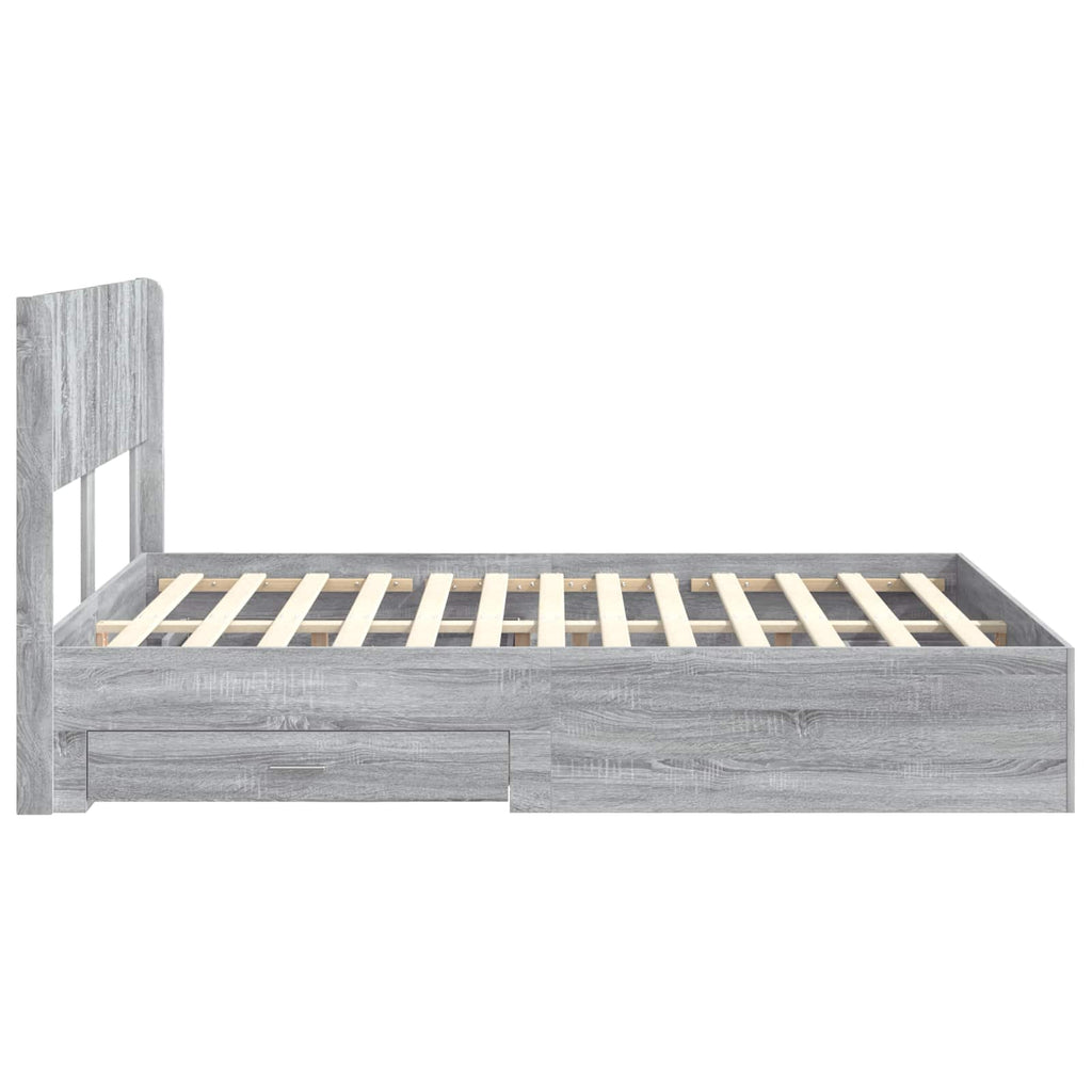 Bettgestell mit Stauraum und Kopfteil Grau Sonoma 135 x 190 cm