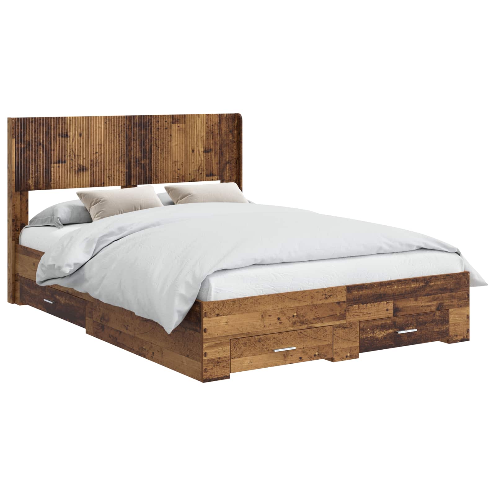 Bettgestell mit Stauraum und Kopfteil Altholz 135 x 190 cm