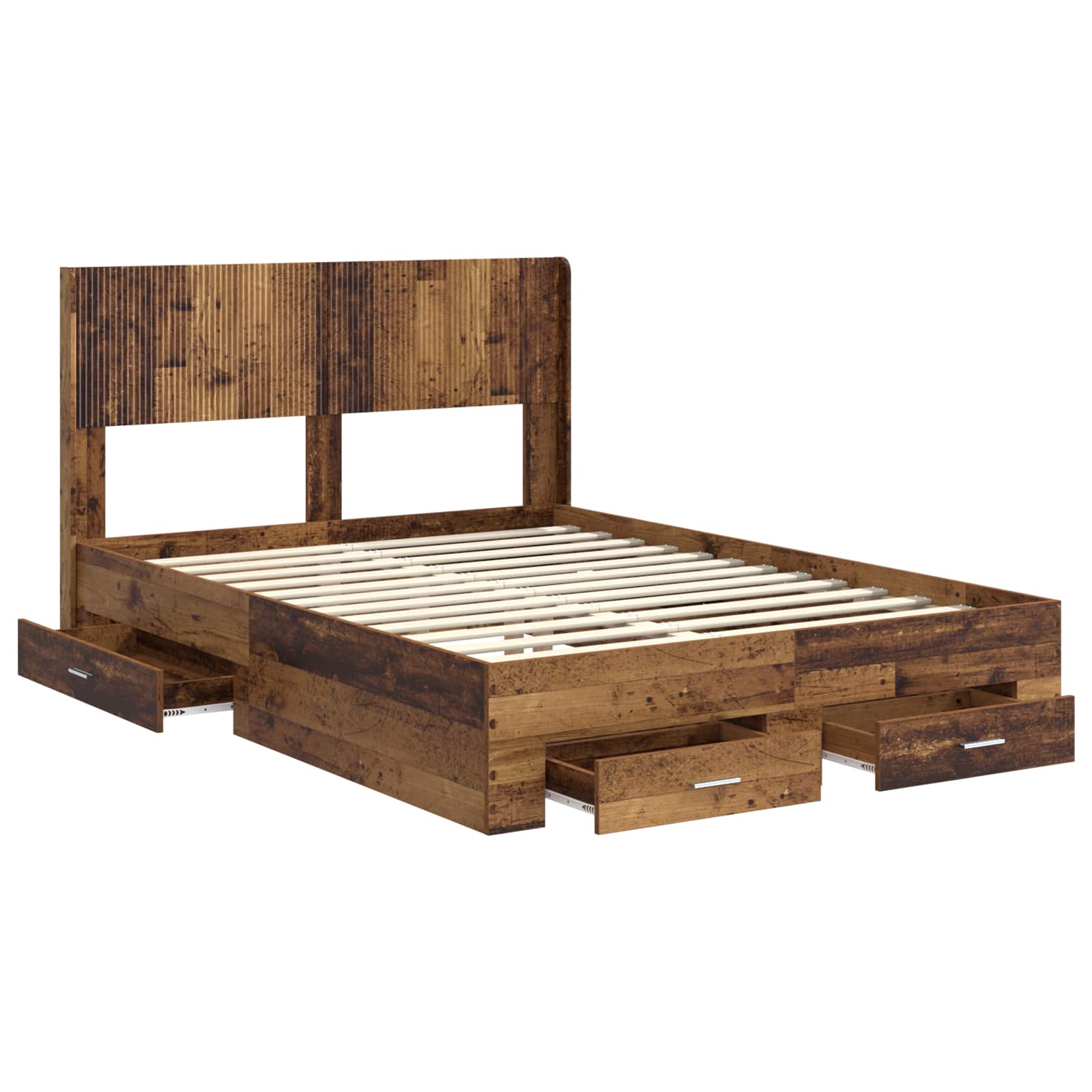Bettgestell mit Stauraum und Kopfteil Altholz 135 x 190 cm