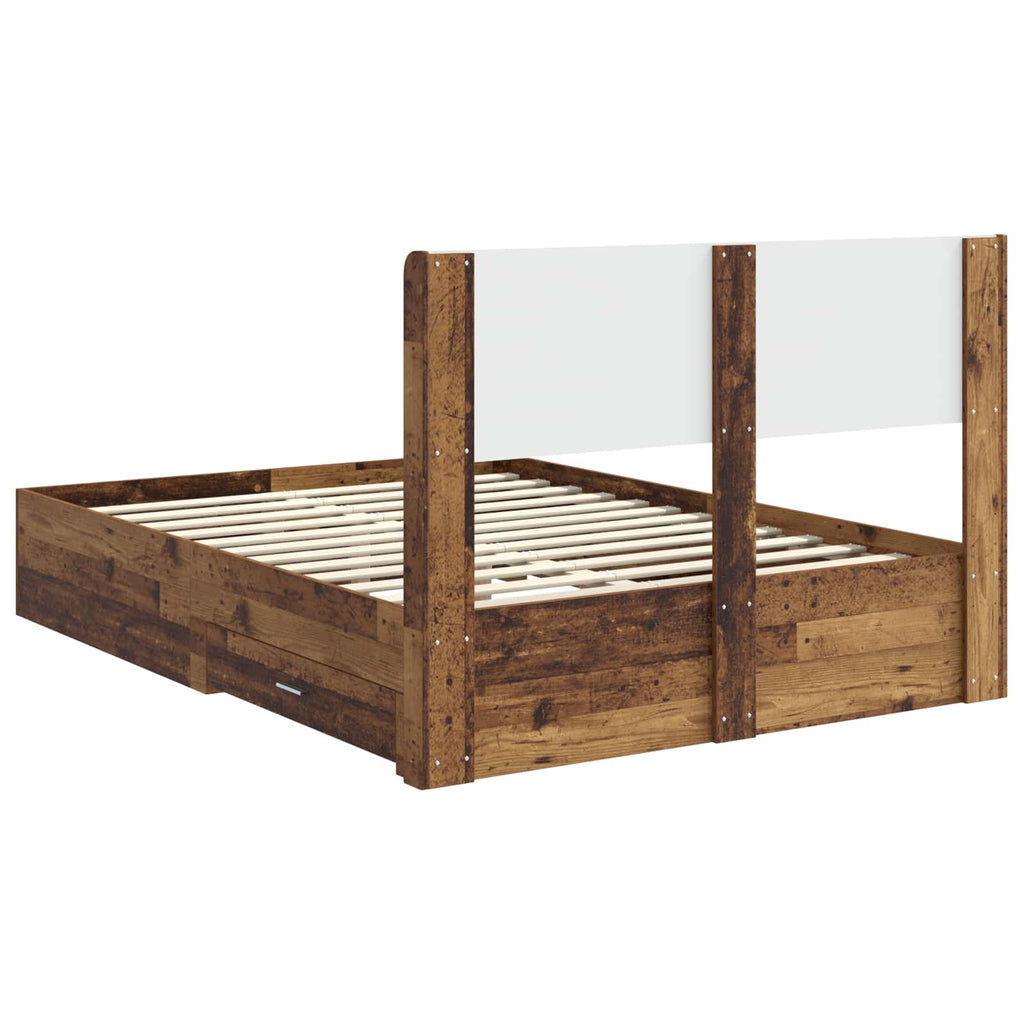 Bettgestell mit Stauraum und Kopfteil Altholz 135 x 190 cm
