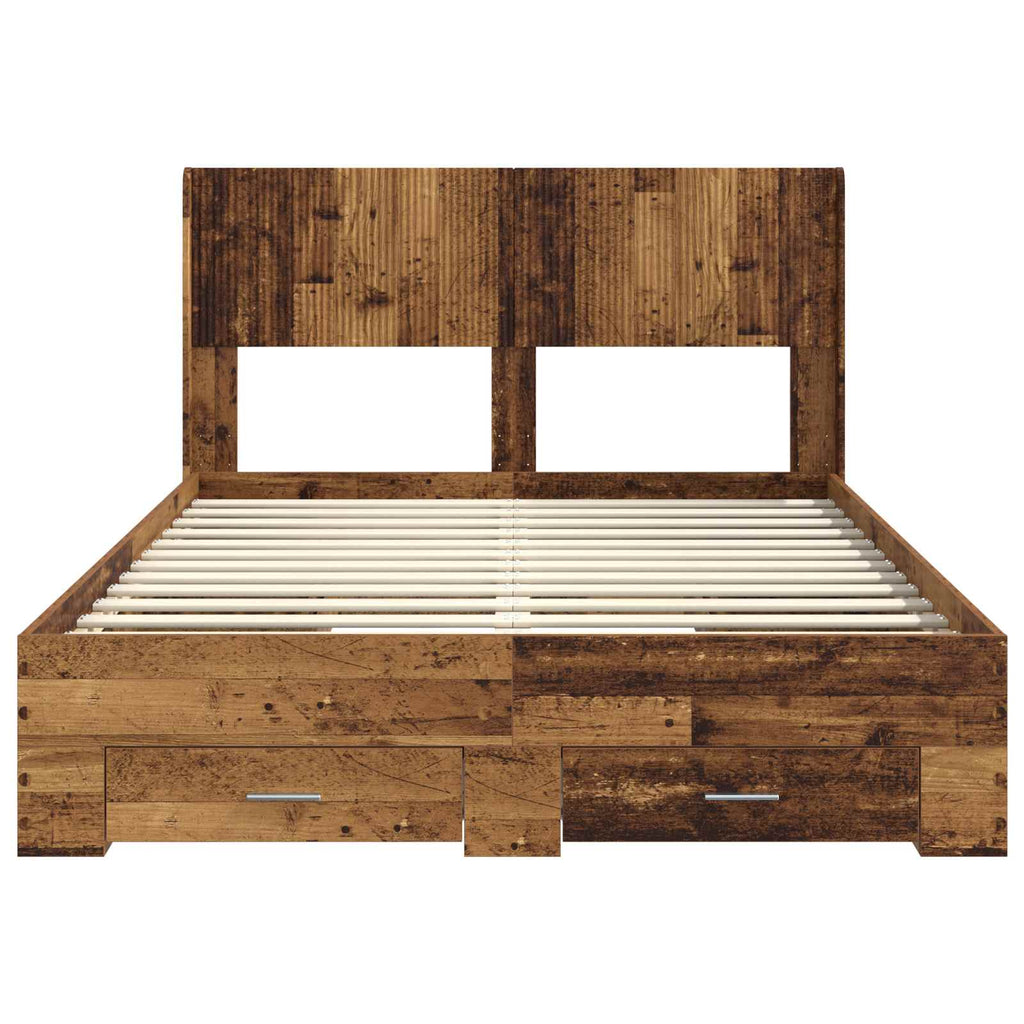 Bettgestell mit Stauraum und Kopfteil Altholz 135 x 190 cm