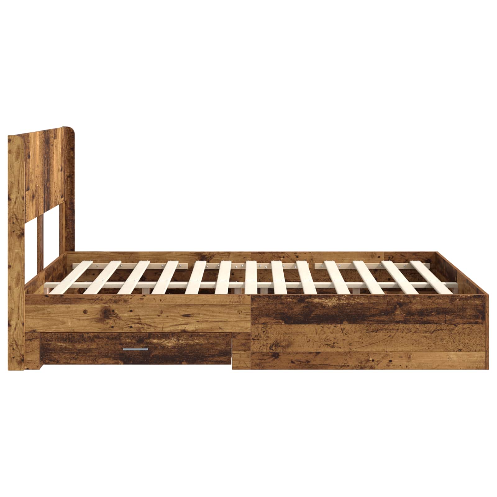 Bettgestell mit Stauraum und Kopfteil Altholz 135 x 190 cm