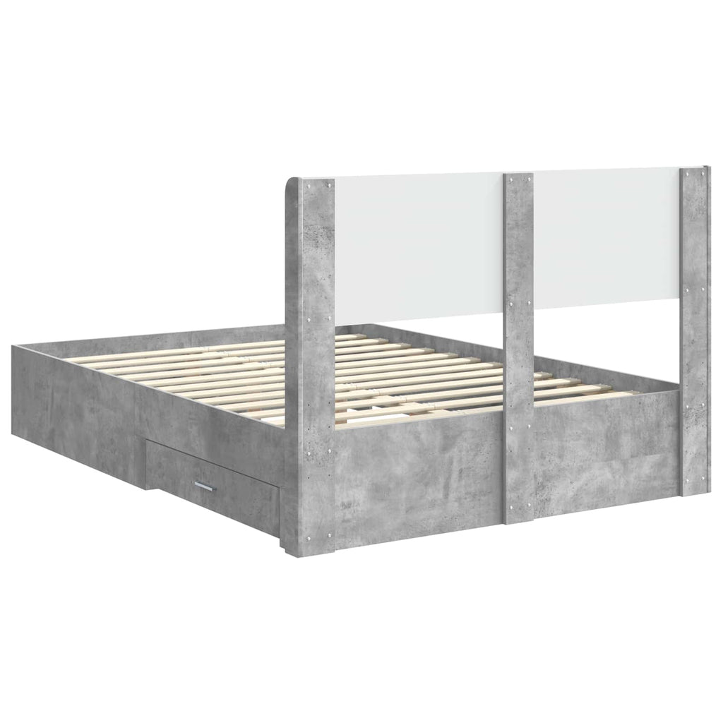 Bettgestell mit Stauraum und Kopfteil Betongrau 120 x 190 cm