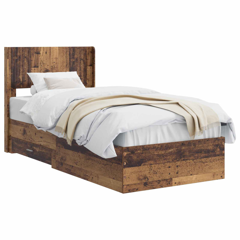 Bettgestell mit Stauraum und Kopfteil Altholz 100 x 200 cm
