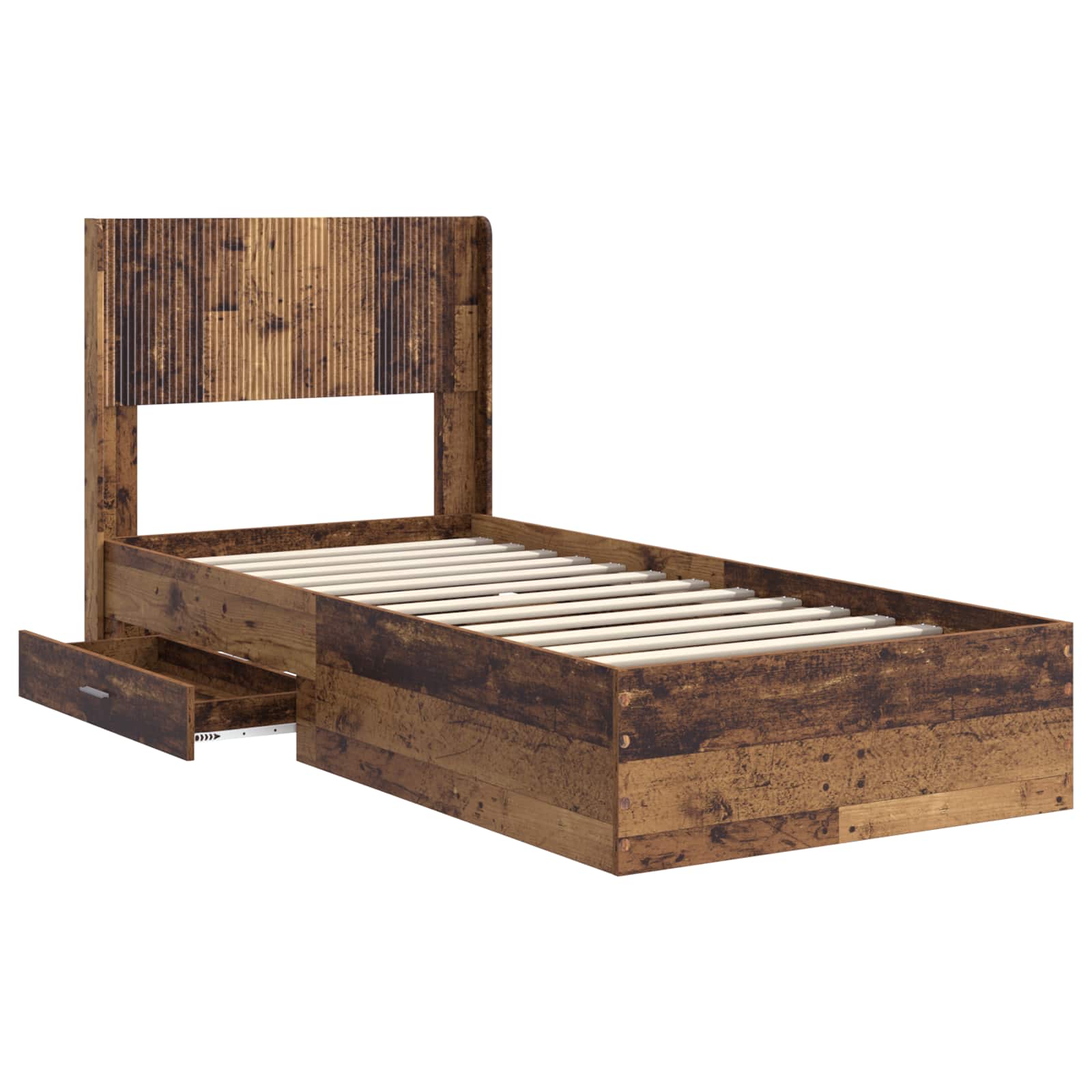 Bettgestell mit Stauraum und Kopfteil Altholz 100 x 200 cm