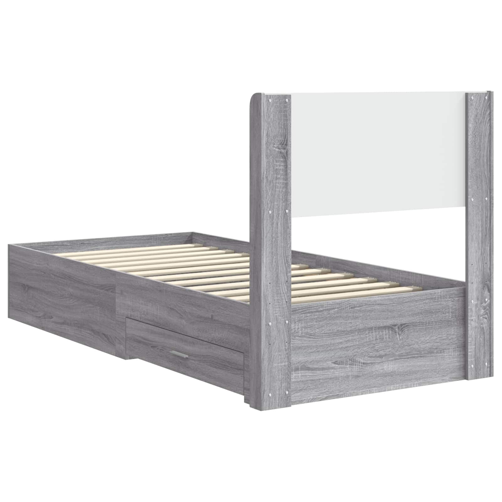 Bettgestell mit Stauraum und Kopfteil Grau Sonoma 90 x 200 cm