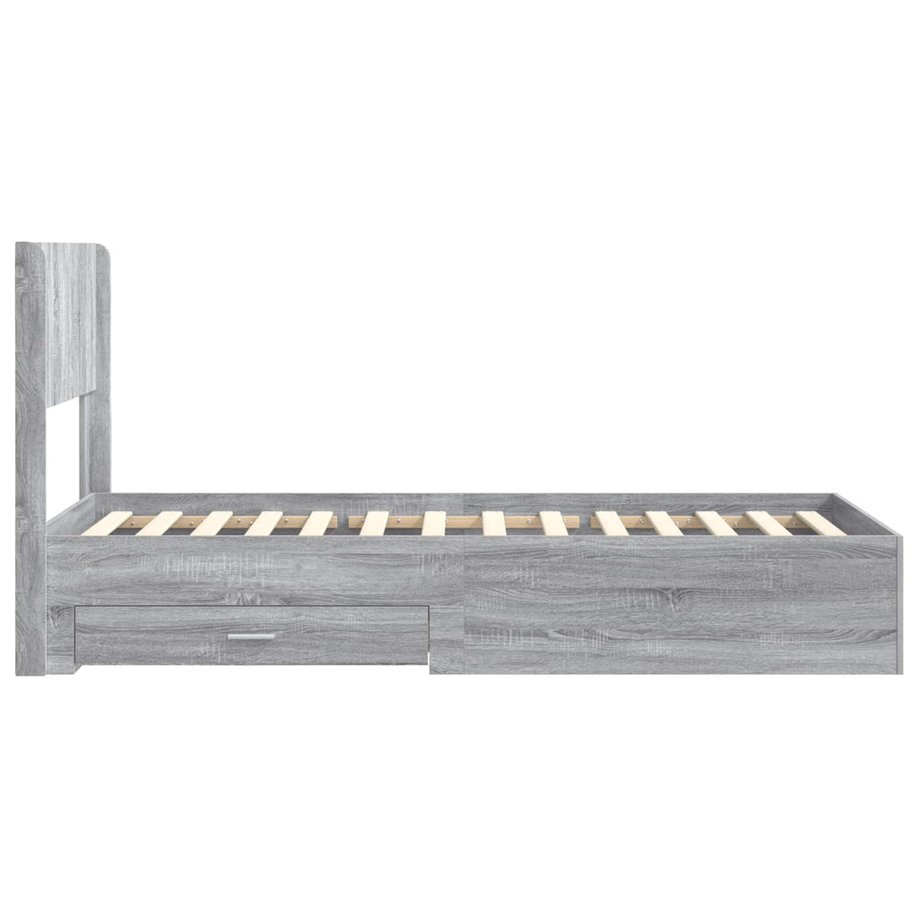 Bettgestell mit Stauraum und Kopfteil Grau Sonoma 90 x 200 cm