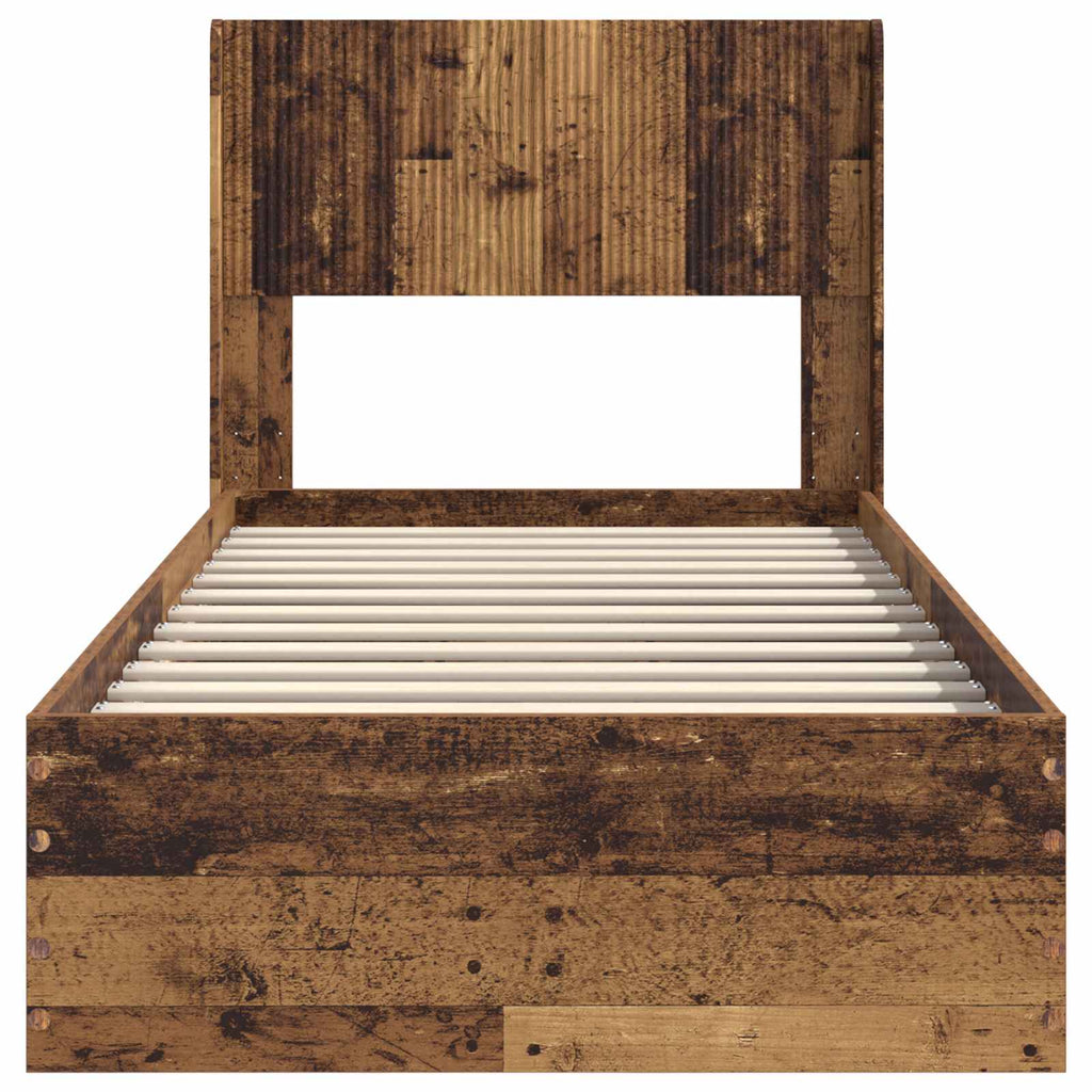 Bettgestell mit Stauraum und Kopfteil Altholz 90 x 200 cm