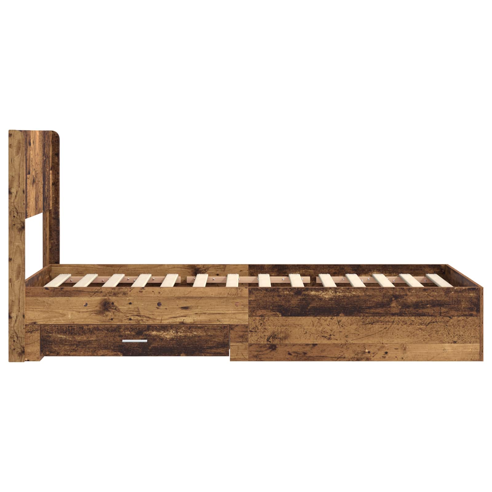 Bettgestell mit Stauraum und Kopfteil Altholz 90 x 200 cm