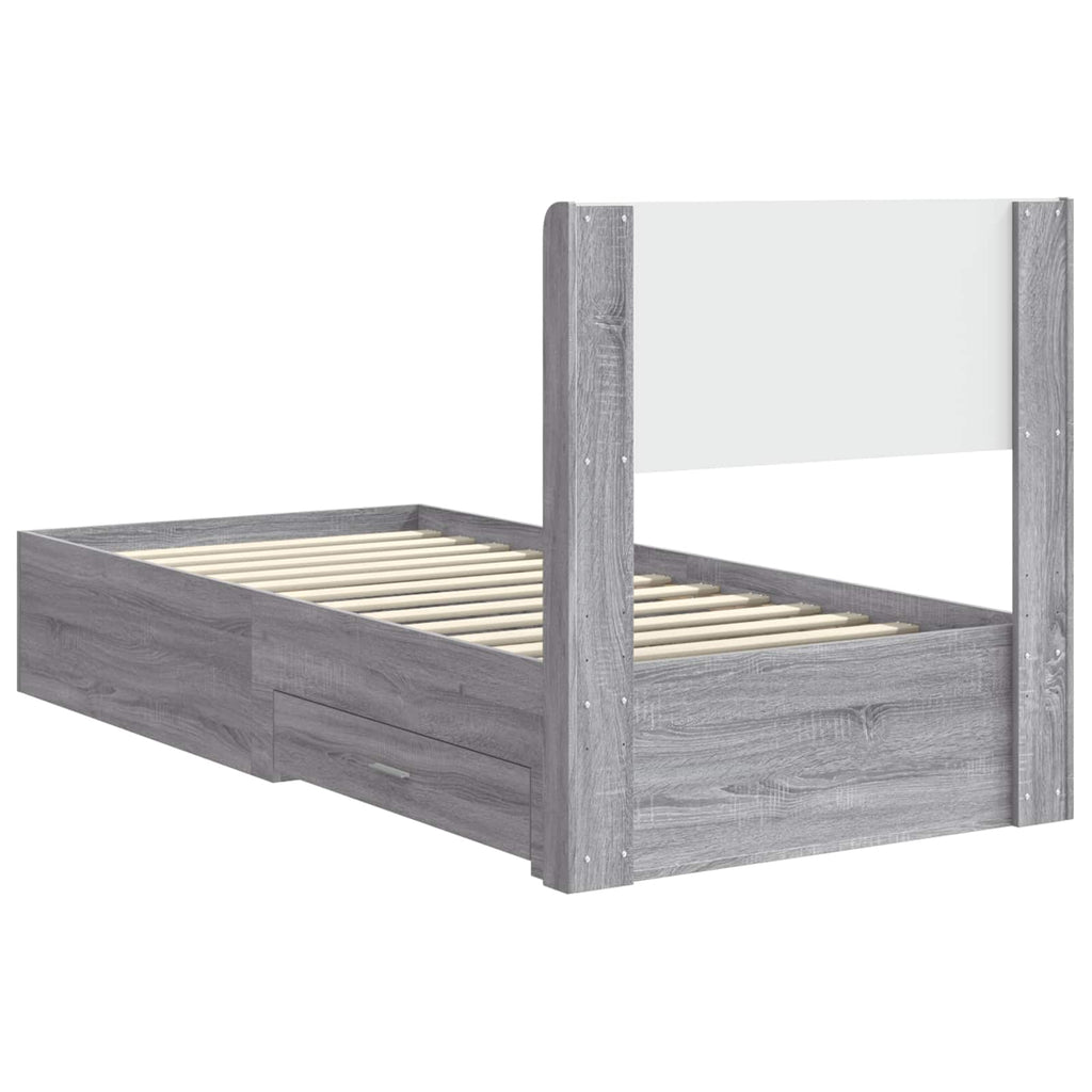 Bettgestell mit Stauraum und Kopfteil Grau Sonoma 90 x 190 cm