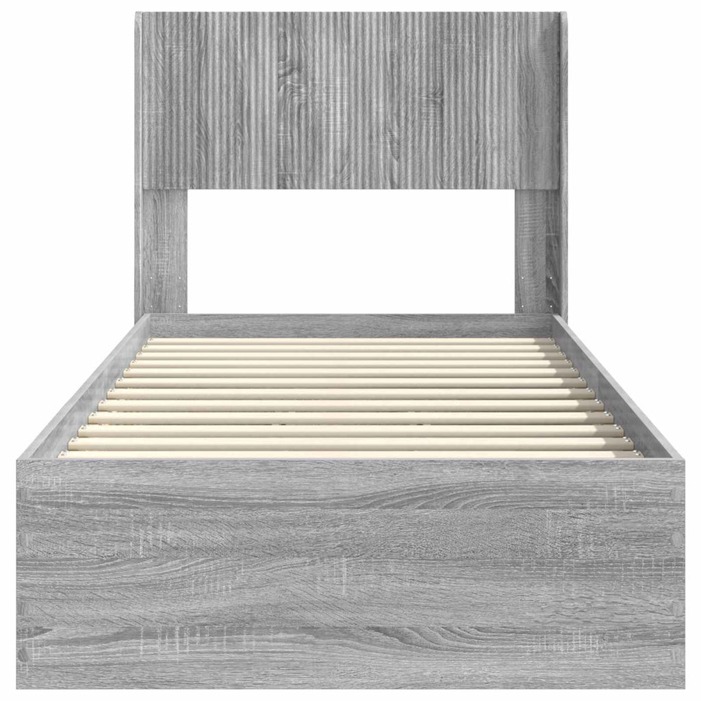 Bettgestell mit Stauraum und Kopfteil Grau Sonoma 90 x 190 cm