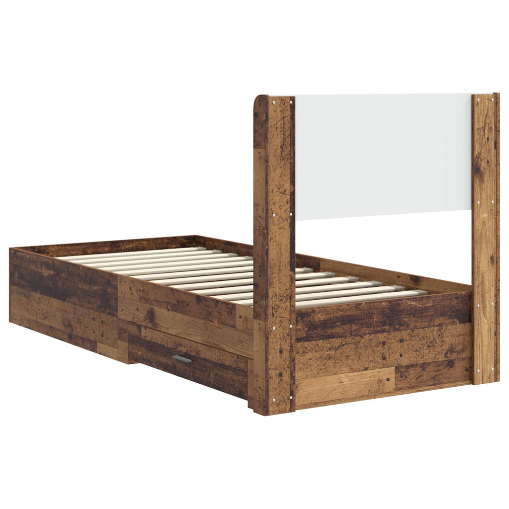 Bettgestell mit Stauraum und Kopfteil Altholz 90 x 190 cm