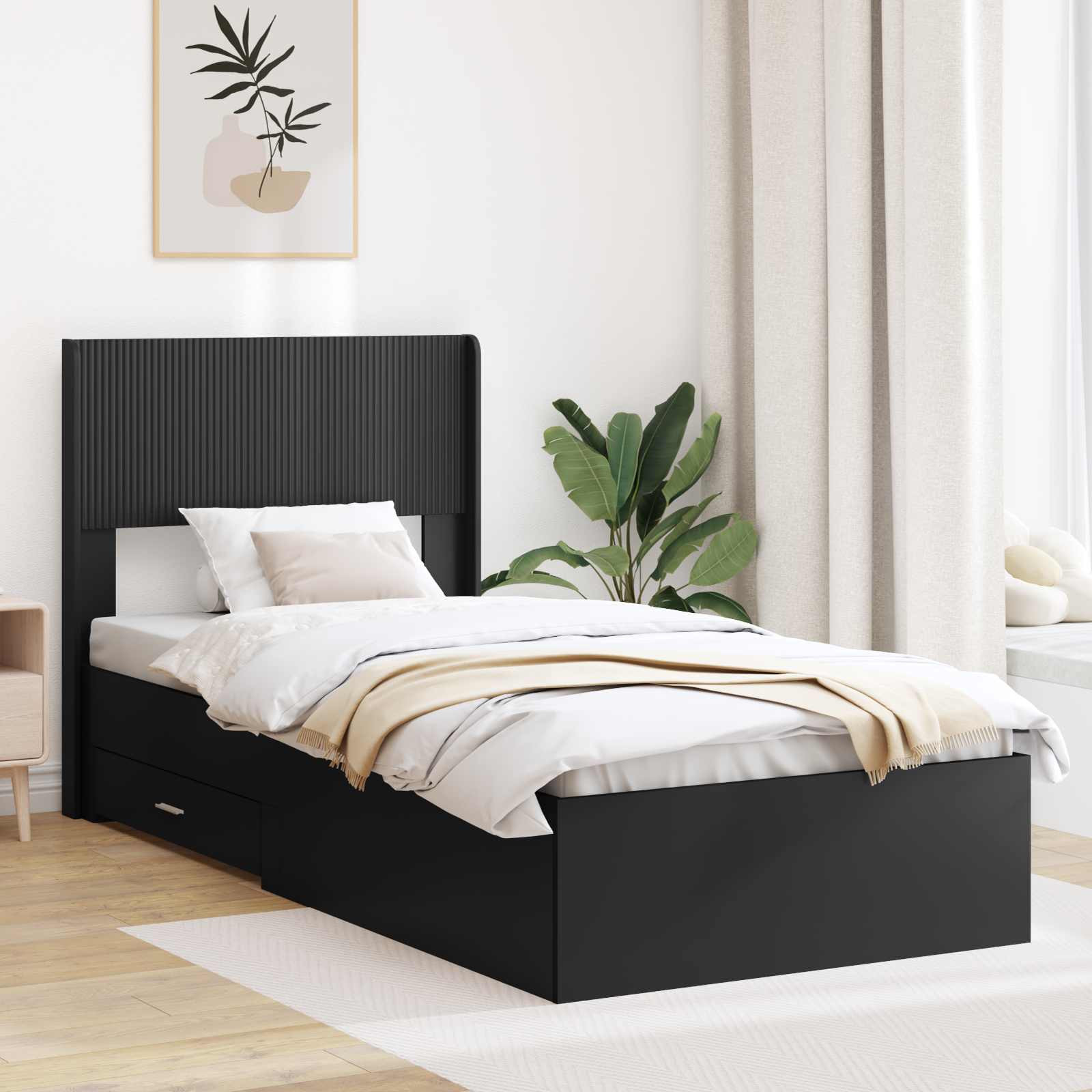 Bettgestell mit Stauraum und Kopfteil Schwarz 75 x 190 cm