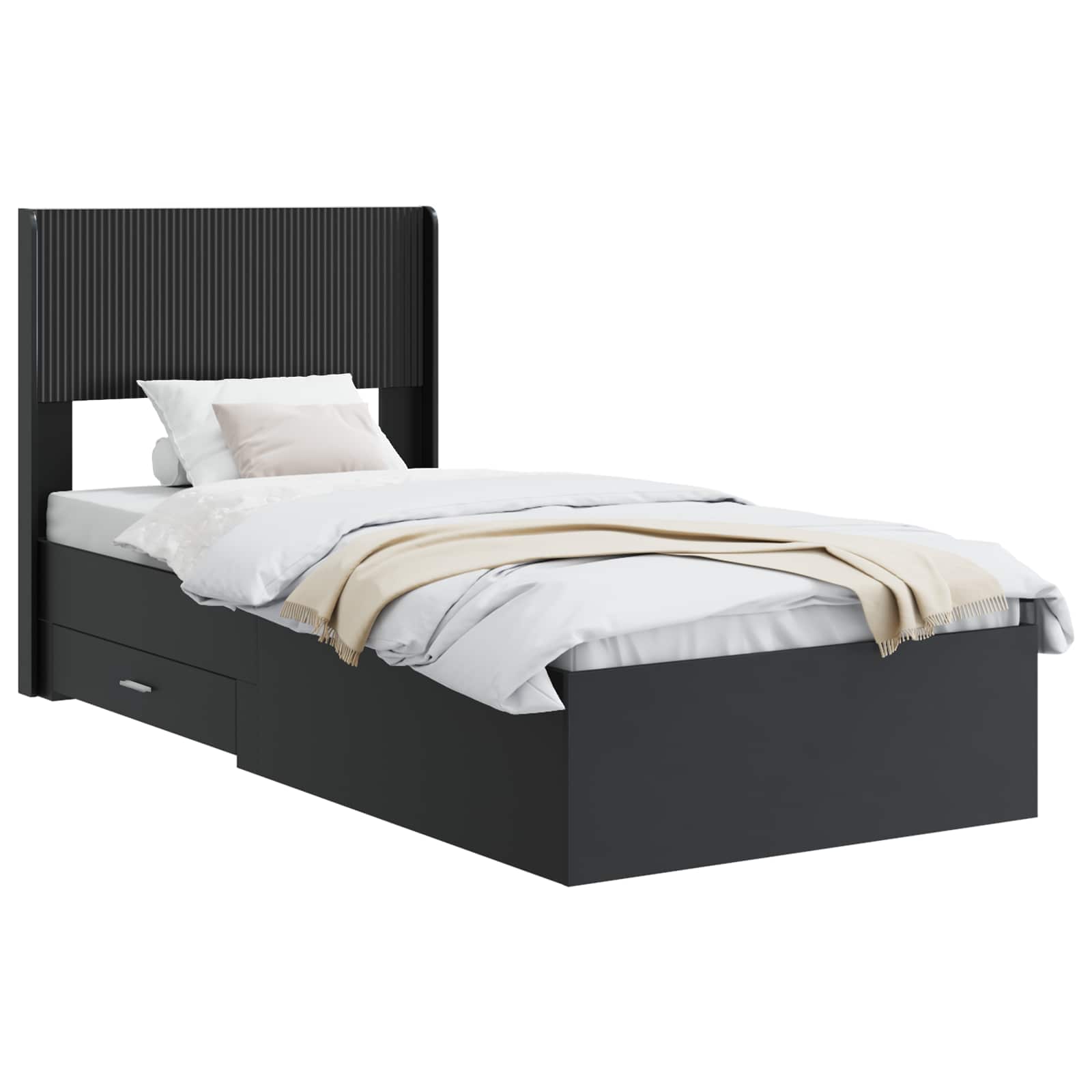 Bettgestell mit Stauraum und Kopfteil Schwarz 75 x 190 cm