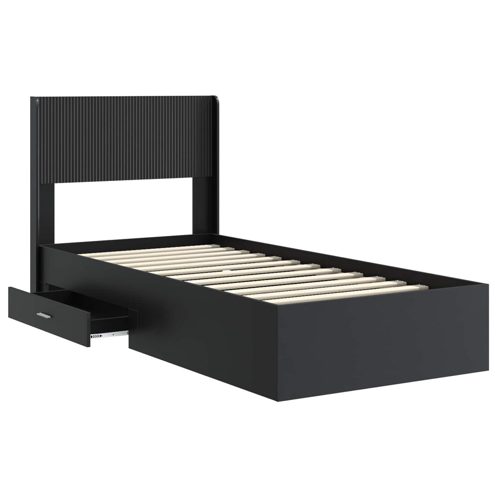 Bettgestell mit Stauraum und Kopfteil Schwarz 75 x 190 cm