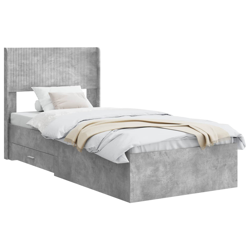 Bettgestell mit Stauraum und Kopfteil Betongrau 75 x 190 cm