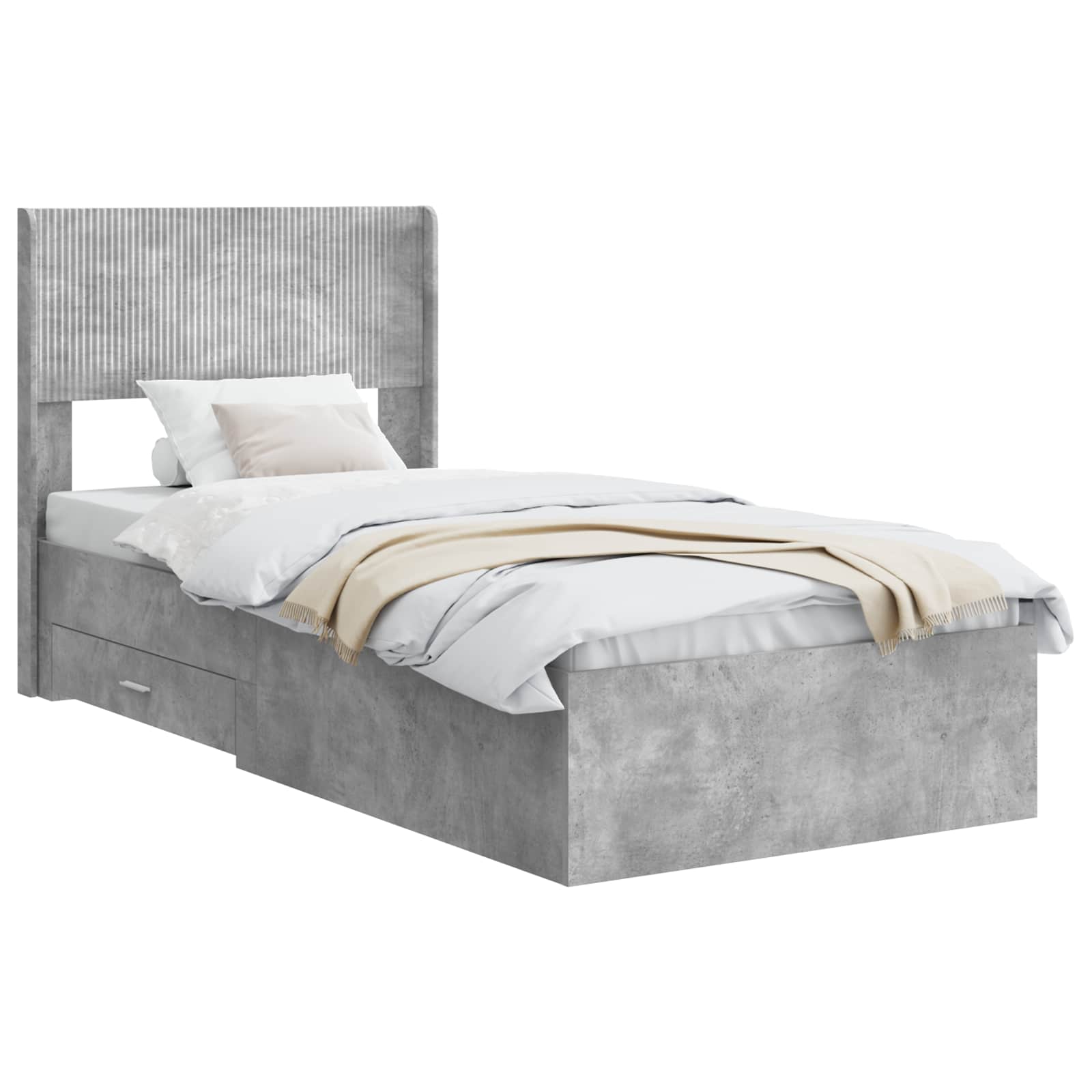 Bettgestell mit Stauraum und Kopfteil Betongrau 75 x 190 cm