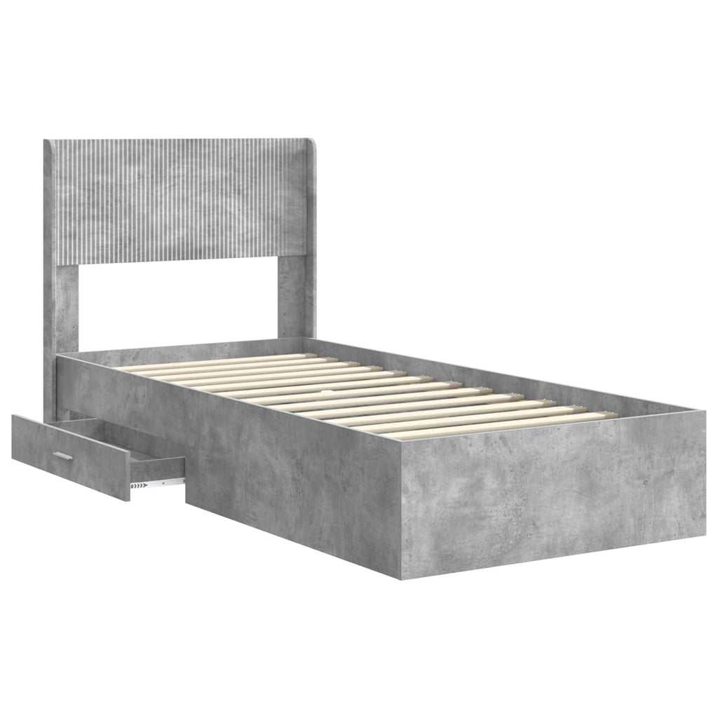 Bettgestell mit Stauraum und Kopfteil Betongrau 75 x 190 cm