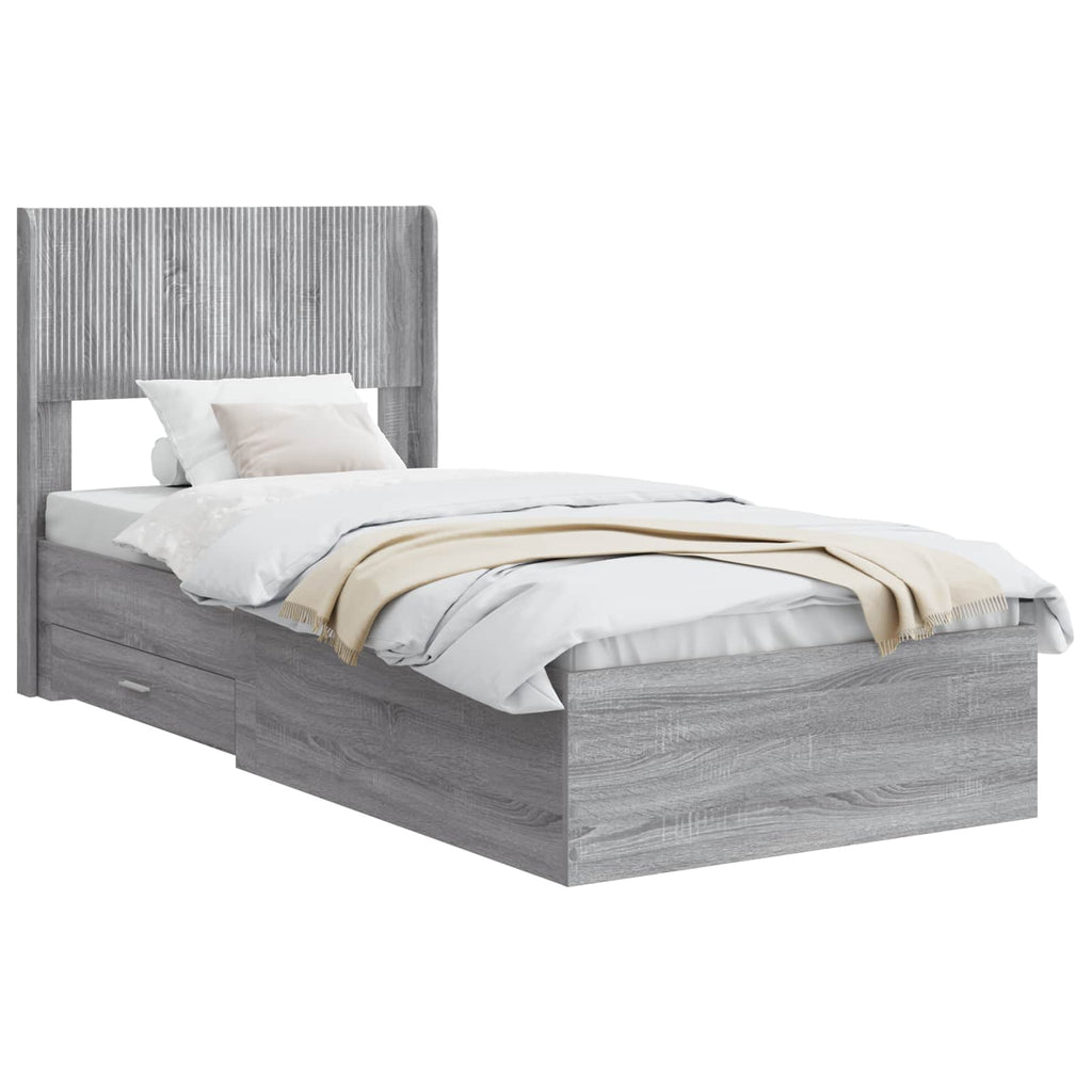 Bettgestell mit Stauraum und Kopfteil Grau Sonoma 75 x 190 cm