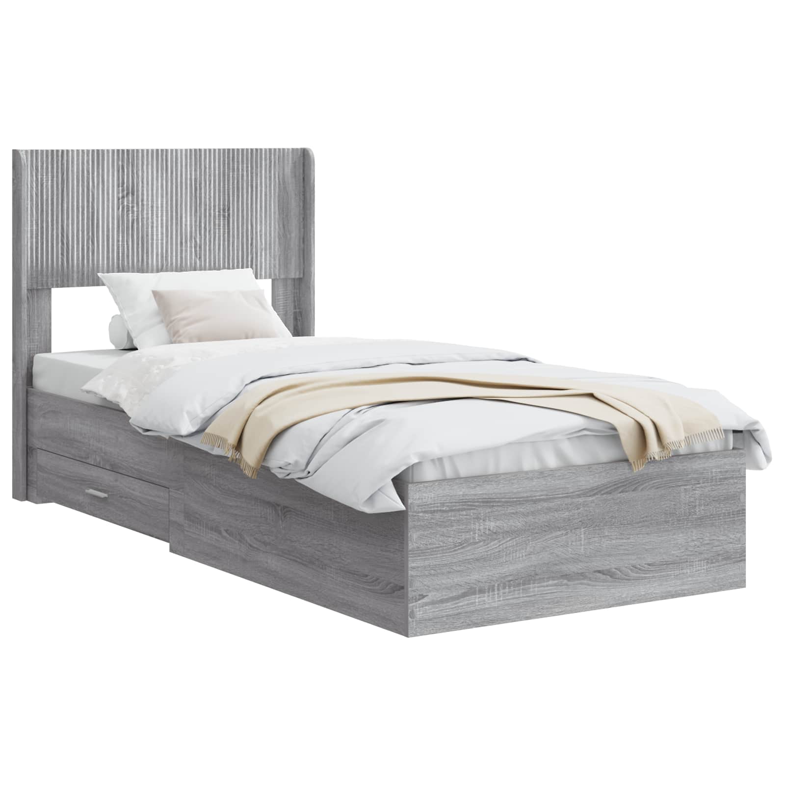 Bettgestell mit Stauraum und Kopfteil Grau Sonoma 75 x 190 cm