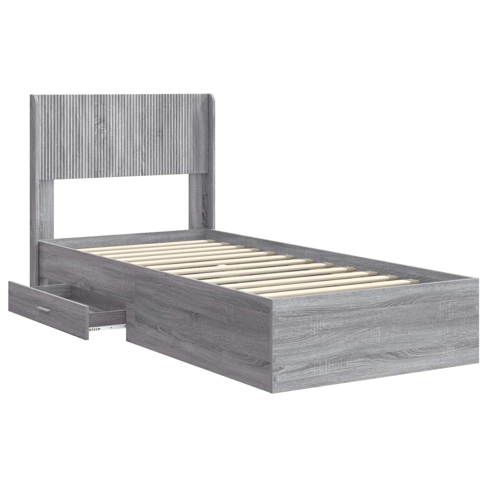Bettgestell mit Stauraum und Kopfteil Grau Sonoma 75 x 190 cm