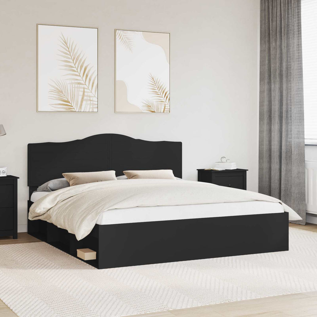 Bettrahmen Schwarz 200 x 200 cm Massives Kiefernholz
