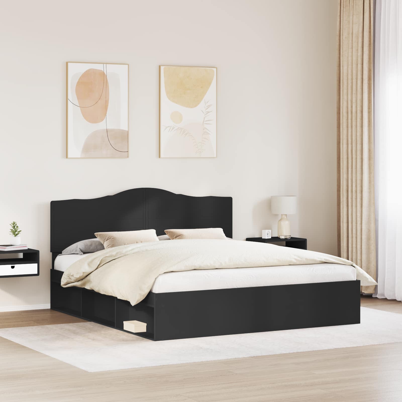 Bettrahmen Schwarz 200 x 200 cm Massives Kiefernholz