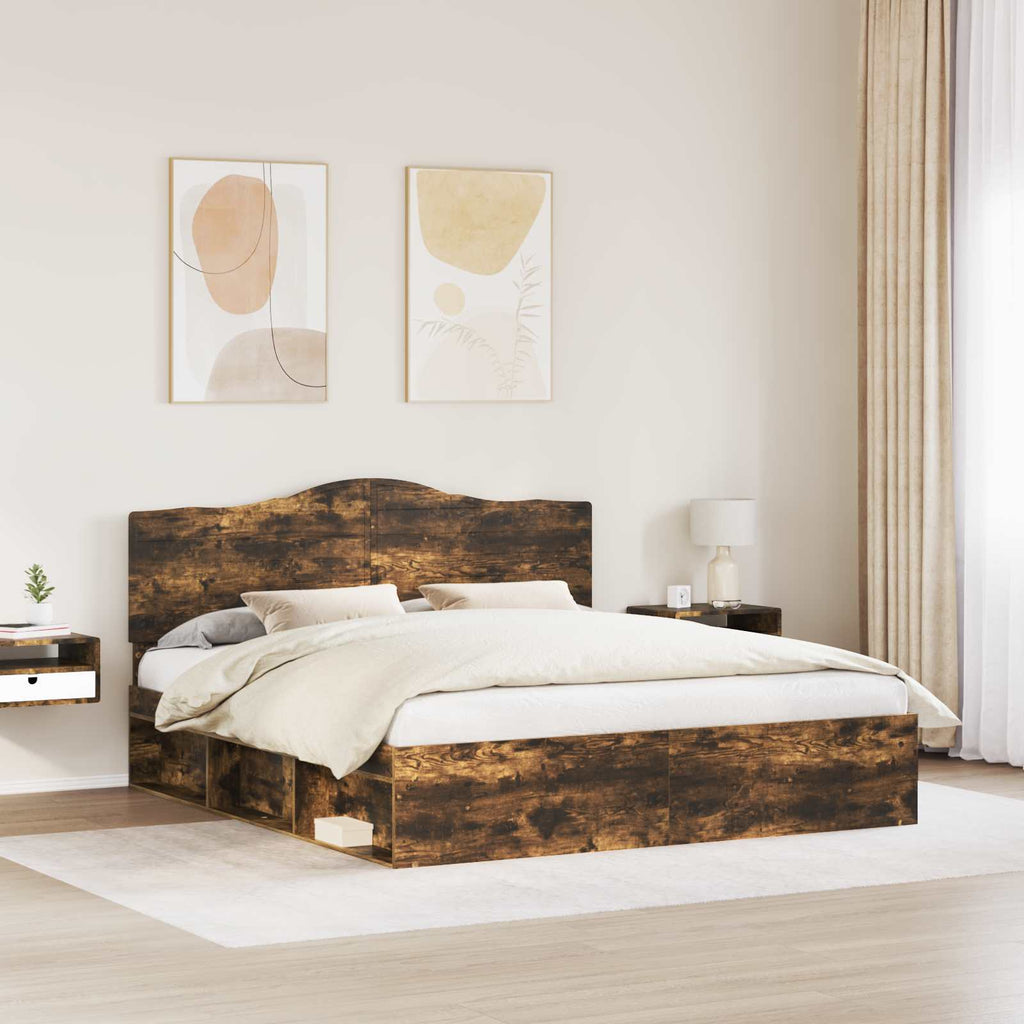 Bettrahmen Geräucherte Eiche 200 x 200 cm Massives Kiefernholz