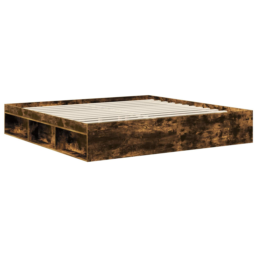 Bettrahmen Geräucherte Eiche 200 x 200 cm Massives Kiefernholz