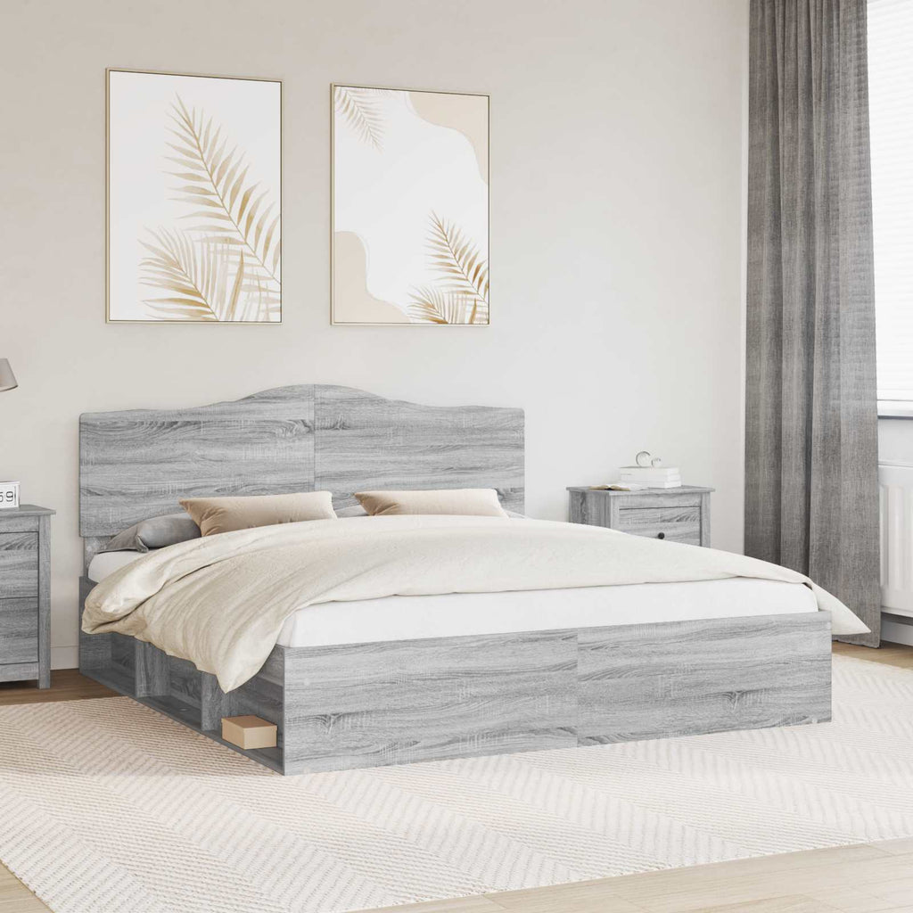 Bettrahmen Graues Sonoma 200 x 200 cm Massives Kiefernholz