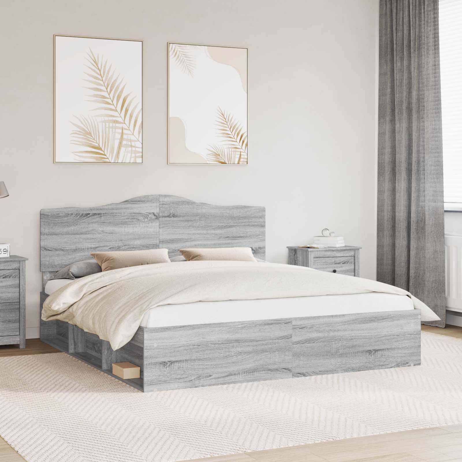 Bettrahmen Graues Sonoma 200 x 200 cm Massives Kiefernholz