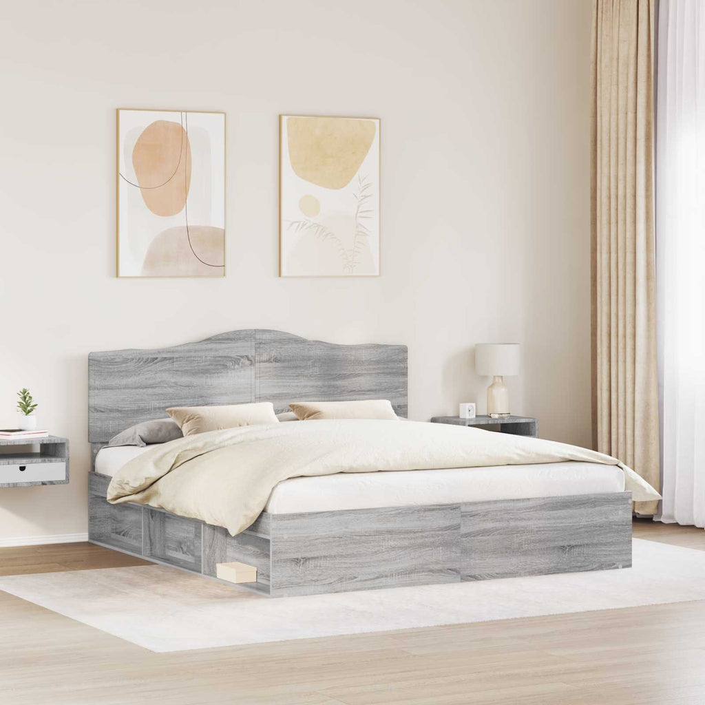 Bettrahmen Graues Sonoma 200 x 200 cm Massives Kiefernholz