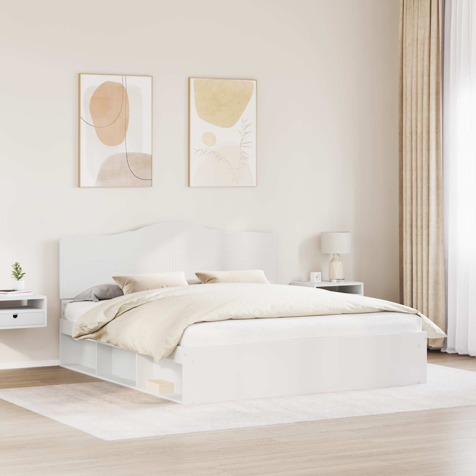 Bettrahmen mit Kopfteil Weiß 180 x 200 cm Massives Kiefernholz