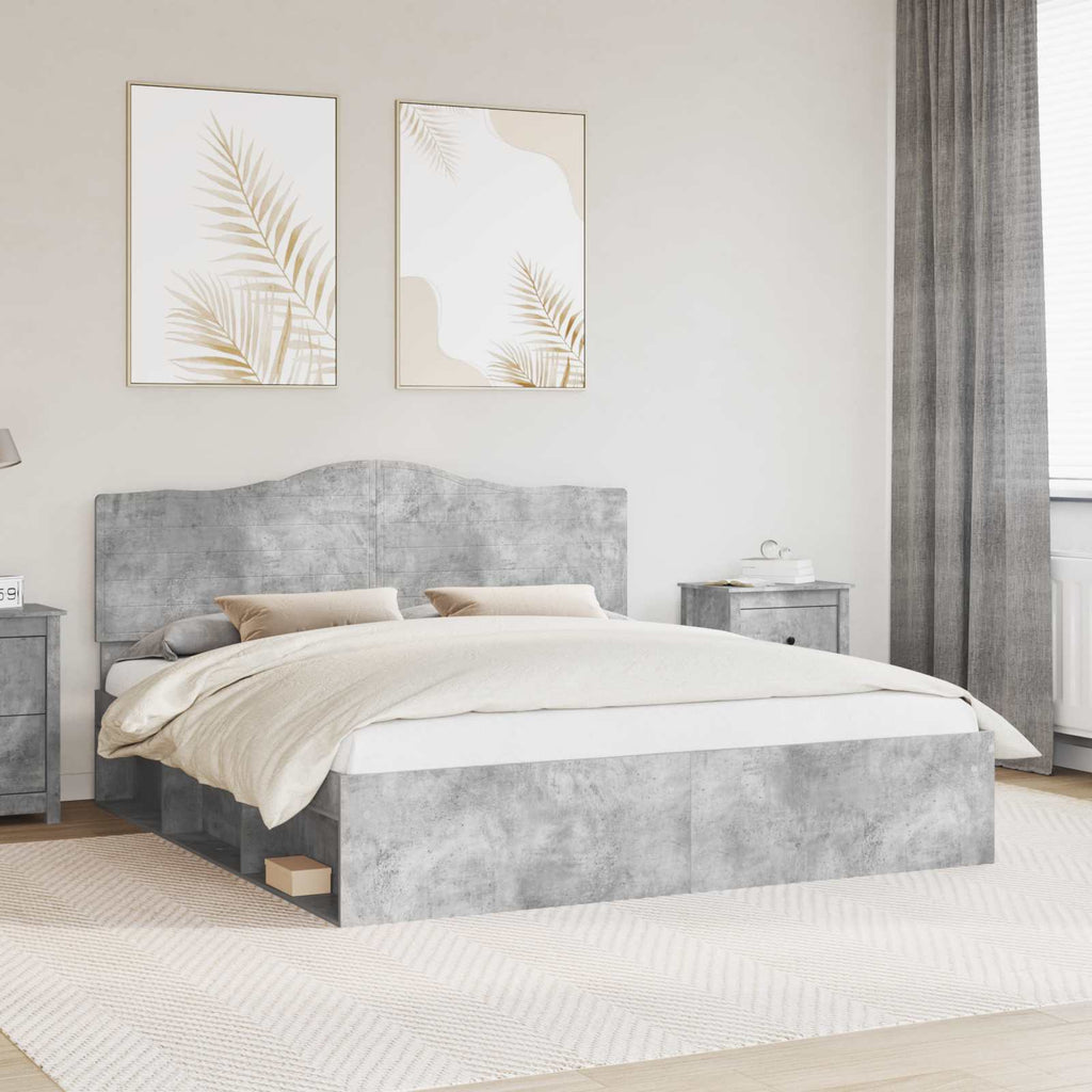 Bettrahmen mit Kopfteil Beton 180 x 200 cm Massives Kiefernholz